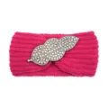 Pink rhinestone leaf knitted headband, winter warm hair accessory, stylish yoga hair band. - Rose Red