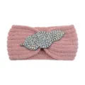 Pink knitted headband with sparkling rhinestone leaf embellishment, retro yoga face wash hair accessory. - Misty Pink