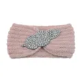 Pink knit rhinestone leaf hairband, ribbed wool headband for yoga and face washing daily wear. - Shrimp Pink