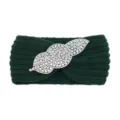 Green Rhinestone Leaf Knitted Headband Chic Crystal Hair Band Retro Winter Hair Accessory - Dark Green
