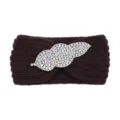 Dark brown knit rhinestone headband, vintage sparkly crystal twisted hair band for women yoga. - Coffee