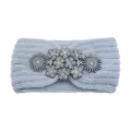 Fascia per capelli in maglia azzurra con strass, copriorecchie invernale in lana. - Stile Strass Fiocco di Neve / 10 Pezzi / grigio-argento
