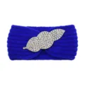 Blue knitted headband with rhinestone leaf decor, stylish winter hair accessory for women. - Sapphire Blue