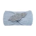 Crystal rhinestone knitted headband for women, sparkly leaf winter warm hair band, light blue. - Silver Gray