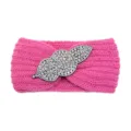 Pink Knitted Headband with Rhinestones, Crystal Leaf Hair Band, Winter Warm Hair Accessory for Women. - Peach Pink