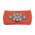Fascia in maglia chic con decorazioni di fiori in strass scintillanti per inverno - Stile Strass Fiocco di Neve / 10 Pezzi / Arancione