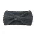 Grey knitted headband with sequin bowknot, elastic winter warm hair accessory for women. - Dark Gray