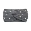 Fascia in maglia grigia con perle decorative, comoda scaldino per le orecchie per yoga e inverno. - Grigio scuro