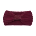 Burgundy Knit Headband Sequin Bow Hair Band Winter Warm Ribbed Ear Warmer Elastic Accessory - Burgundy