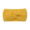 Fascia in maglia gialla con perle, cerchietto intrecciato, paraorecchie variante. - Giallo