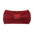 Red knitted headband with sequin bow, warm winter hair band, elastic ear warmer hair accessory. - Jujube Red