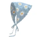 Blauwe gehaakte madeliefje bandana gebreide haarsjaal retro bloemen hoofddoek haaraccessoire - Blauwe Basis Wit Madeliefje