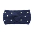 Fascia per capelli in maglia blu scuro con perle, copricapo caldo per lo yoga e uso quotidiano. - Blu navy