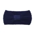 Dark blue knit headband with sparkly sequin bow knot. Elastic winter ear warmer hair accessory. - Navy Blue
