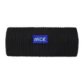 Black knitted headband with blue patch and green NICE embroidery for women and sports - Black