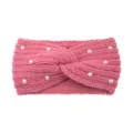 Fascia per capelli incrociata in maglia rosa con perle, morbido accessorio molto caldo. - Rosa Antico