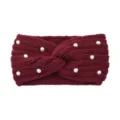 Fascia per capelli in maglia bordeaux con perle inverno caldo fascia torsata accessori - Borgogna