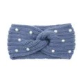 Fascia per capelli in maglia grigio blu con perle, morbida per yoga e inverno. - Blu nebbia
