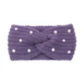 Fascia per capelli intrecciata in maglia viola con decorazione di perle accessori invernali - Viola
