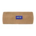 Knitted headband with letter embroidery, warm winter hair accessory for women and sports. - Camel