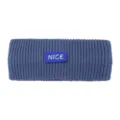 Knit headband with NICE letter patch, blue ear warmer hair accessory for women sports style. - Fog Blue