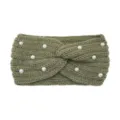 Fascia in maglia verde con perle, copricapo caldo invernale per donne e ragazze. - Verde Oliva