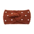 Fascia in maglia di perle marroni, cerchietto invernale caldo intrecciato, accessorio yoga. - Marrone Ruggine