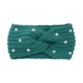 Fascia per capelli in maglia verde scuro con perle, accessorio invernale caldo per donne. - Blu Aqua