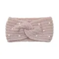 Fascia per capelli in maglia rosa con perle, accessorio caldo e alla moda per uso quotidiano. - Rosa Gambero