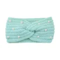 Fascia per capelli in maglia verde menta con perle, morbido accessorio caldo yoga. - Verde menta
