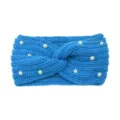 Fascia in maglia blu con perle artificiali, accessorio per capelli caldo invernale. - Blu lago