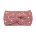 Fascia per capelli rosa in maglia con perle, elegante cerchietto incrociato e accessorio caldo. - Rosa coreano