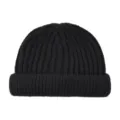 Zwarte gebreide muts, effenkleurige warme wintermuts met omslag voor kinderen en baby's. - Zwart