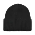 Solid black ribbed knit beanie hat, cozy winter warm cuffed cap for men and women ski. - Black