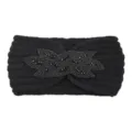 Black knitted headband with beaded crystal embellishment, warm winter hair band for women. - Black