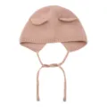Leuke gebreide baby muts met oren en kinbandjes, warme roze wintermuts voor peuters kids. - Roze