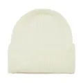 Classic ribbed knit beanie hat in off-white, cozy cuffed winter warm knitwear cap. - White