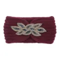 Burgundy knitted headband with beaded crystal applique, winter warm ear warmer hair accessory - Fuschia