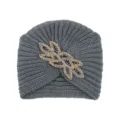 Gorro turbante de punto con cuentas grises, elegante estrás de cristal otoño invierno cálido - Gris oscuro