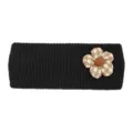 Bandeau tricoté noir avec fleur à carreaux. Accessoire de cheveux d'hiver chaud et élégant. - Noir