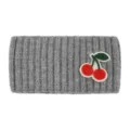Fascia invernale lavorata a maglia grigia con graziosa toppa di ciliegia, accessorio caldo. - Grigio