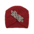 Gorro turbante tejido rojo abalorios otoño invierno cálido elegante mujer tocado cristales - Granate