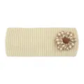 Bandeau tricoté confortable pour femme avec fleur à carreaux, accessoire chaud d'hiver. - Beige
