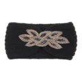 Fascia in maglia nera con design di perline, copriorecchie caldo per inverno, accessorio casual. - Nero