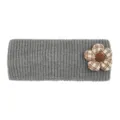 Bandeau tricoté gris avec fleur à carreaux, accessoire cheveux chaud pour femme hiver. - Gris