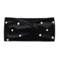 Schwarzes Samt-Haarband mit weißen Perlen, breites stylisches Accessoire für den Alltag. - Schwarz