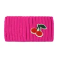 Fascia in maglia rosa con grazioso cerchietto ricamato di ciliegie, fascia invernale calda. - Rosso rosa