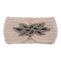 Fascia in maglia beige con decorazione di perle di cristallo, variante larga e calda. - Beige