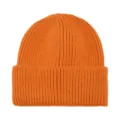 Berretto in maglia a costole arancione, comodo cappello invernale caldo con risvolto per esterno. - Arancione