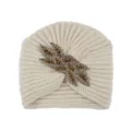 Gorro turbante tejido con cuentas beige invierno cálido sombrero moda mujer chic - Beige Bronce